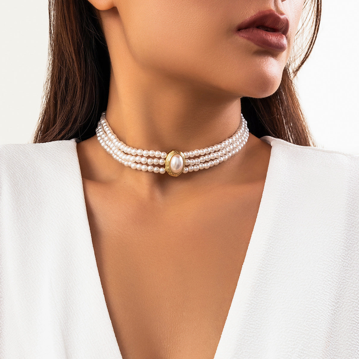 Wholesale Fashion Retro Geometric Beads Simple Turquoise Multi-layer Design Long Chain Alloy Clavicle Chain